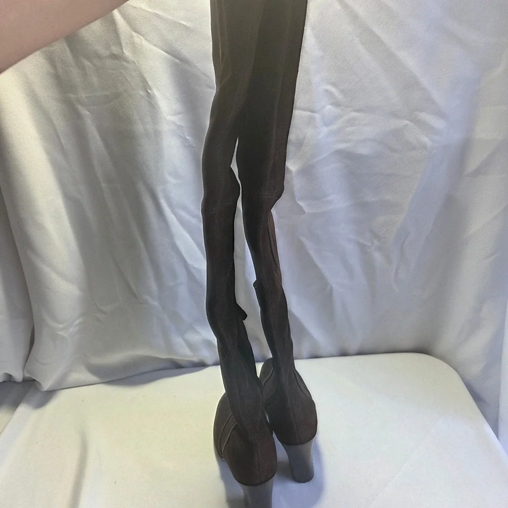 Michael Kors Collection Cutler Brown Suede Over The Knee Block Heel Boots Sz 38